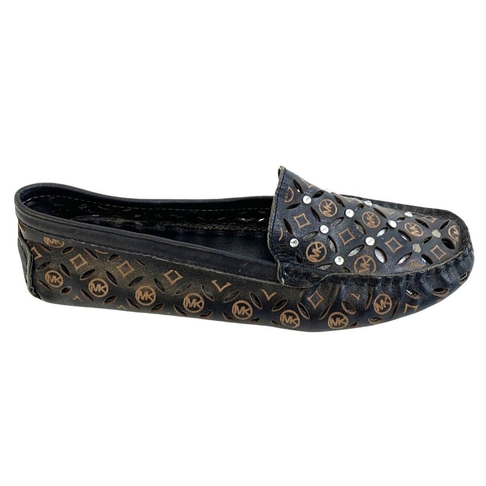 Michael Kors Black Logo Slip-On Loafers Cutout Flats Beads Size 10 Moc Womens
